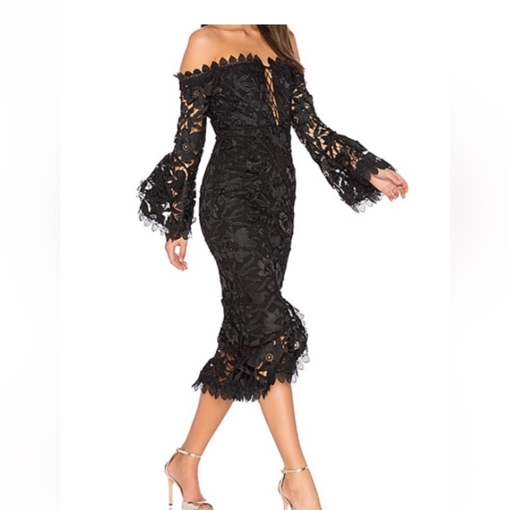 Nicholas Botanical Lace Bell Sleeve Dress